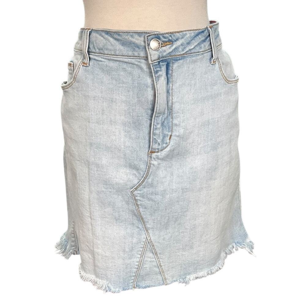 Cello Denim Skirt 2X Plus Size Light Wash Raw Hem Y2K Mini Jean Skirt Stretch